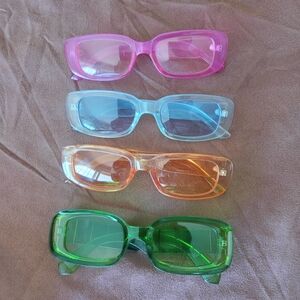 Retro Rectangle Sunglasses | Set of 4 | Pink Blue Orange Green | Y2K Festival